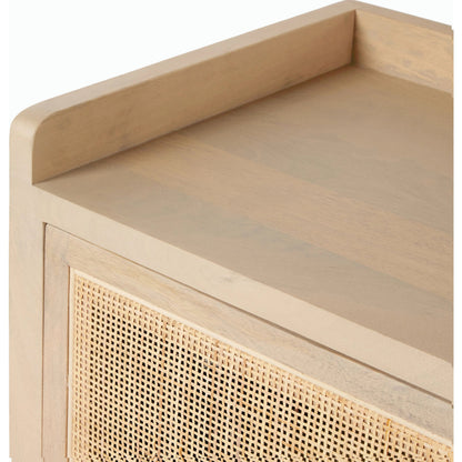 Caprice 96" Sideboard by Four Hands in natural mango. Made from solid mango, iron, cane in a modern style.