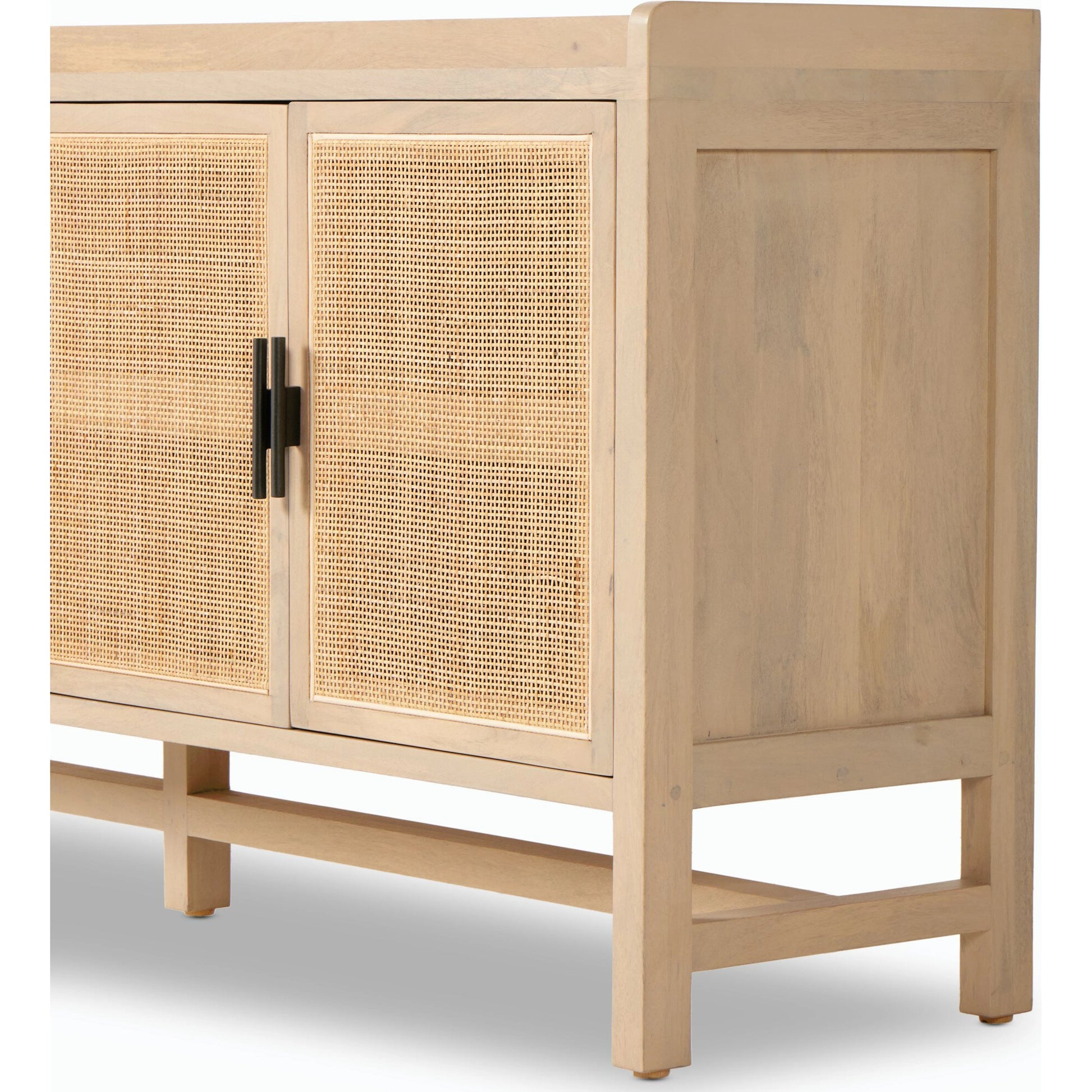 Caprice 96" Sideboard by Four Hands in natural mango. Made from solid mango, iron, cane in a modern style.