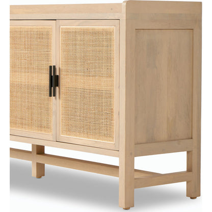 Caprice 96" Sideboard by Four Hands in natural mango. Made from solid mango, iron, cane in a modern style.