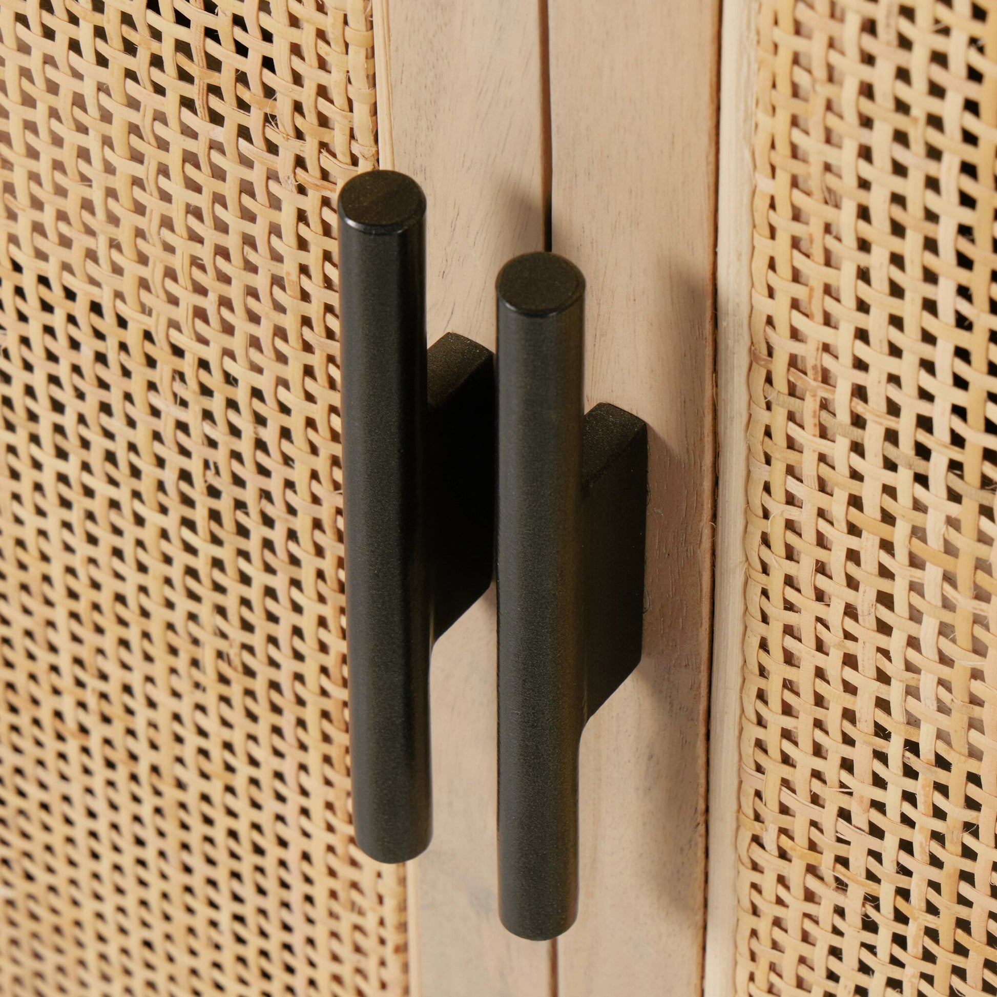 Caprice 96" Sideboard by Four Hands in natural mango. Made from solid mango, iron, cane in a modern style.