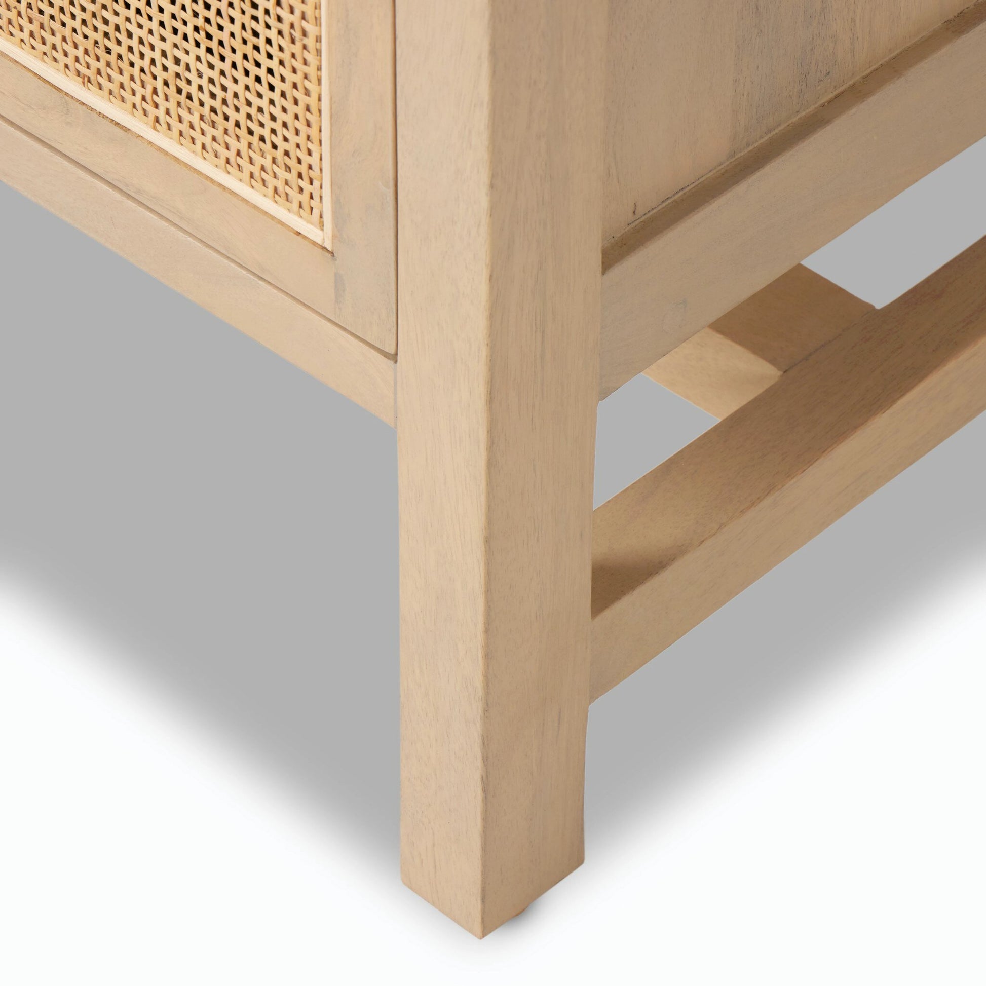 Caprice 96" Sideboard by Four Hands in natural mango. Made from solid mango, iron, cane in a modern style.