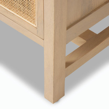 Caprice 96" Sideboard by Four Hands in natural mango. Made from solid mango, iron, cane in a modern style.