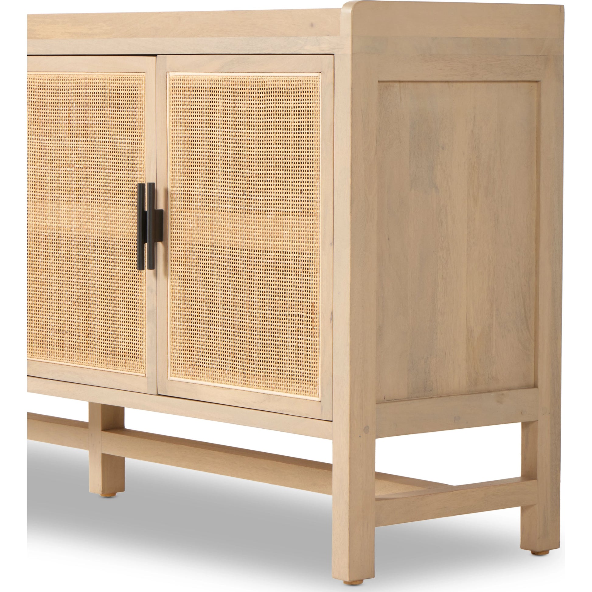 Caprice 96" Sideboard by Four Hands in natural mango. Made from solid mango, iron, cane in a modern style.
