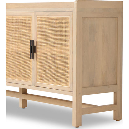 Caprice 96" Sideboard by Four Hands in natural mango. Made from solid mango, iron, cane in a modern style.