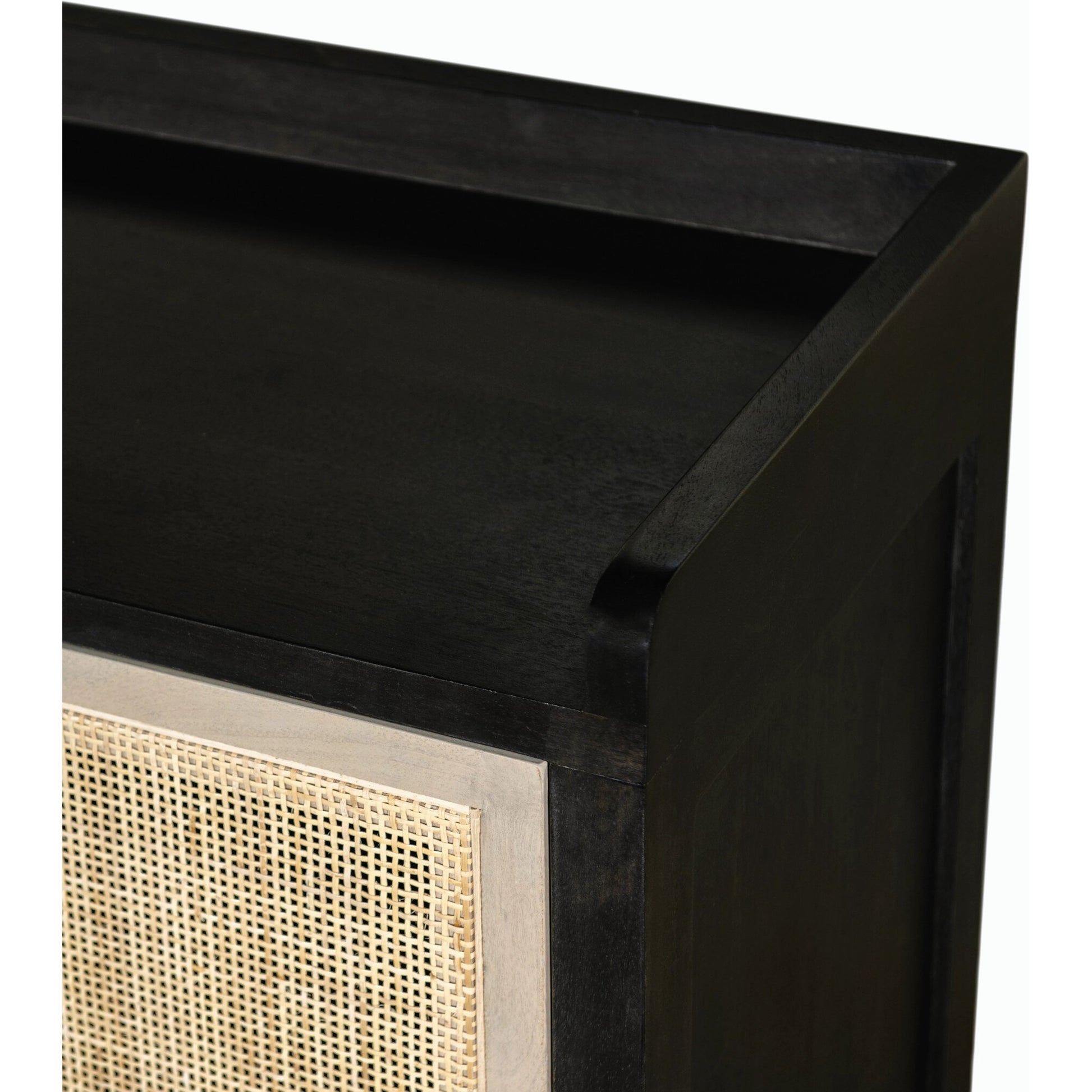 Caprice Sideboard by Four Hands in black wash mango, natural cane. Made from solid mango, cane in a coastal style.
