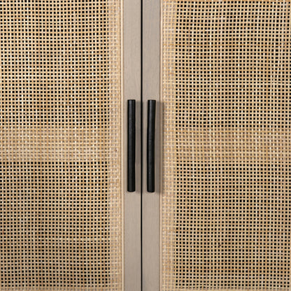 Caprice Sideboard by Four Hands in black wash mango, natural cane. Made from solid mango, cane in a coastal style.