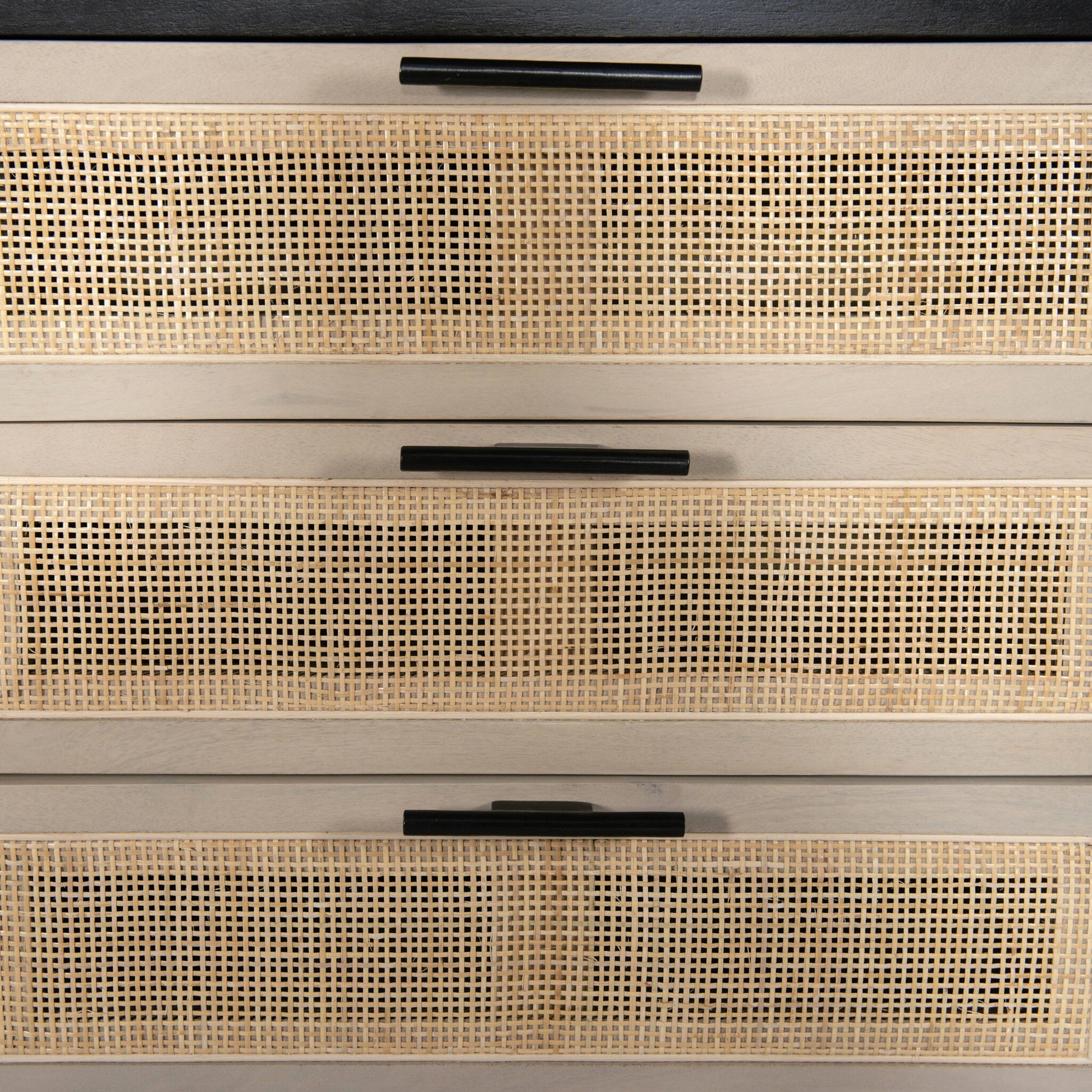 Caprice Sideboard by Four Hands in black wash mango, natural cane. Made from solid mango, cane in a coastal style.