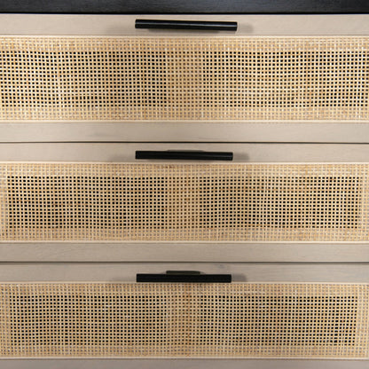 Caprice Sideboard by Four Hands in black wash mango, natural cane. Made from solid mango, cane in a coastal style.