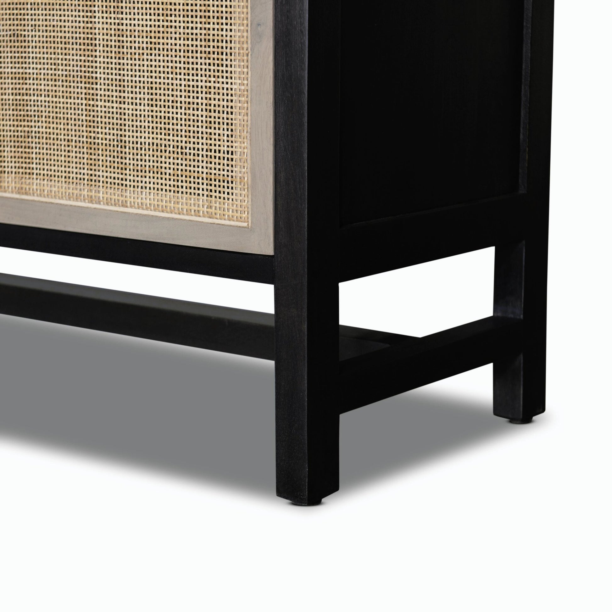 Caprice Sideboard by Four Hands in black wash mango, natural cane. Made from solid mango, cane in a coastal style.