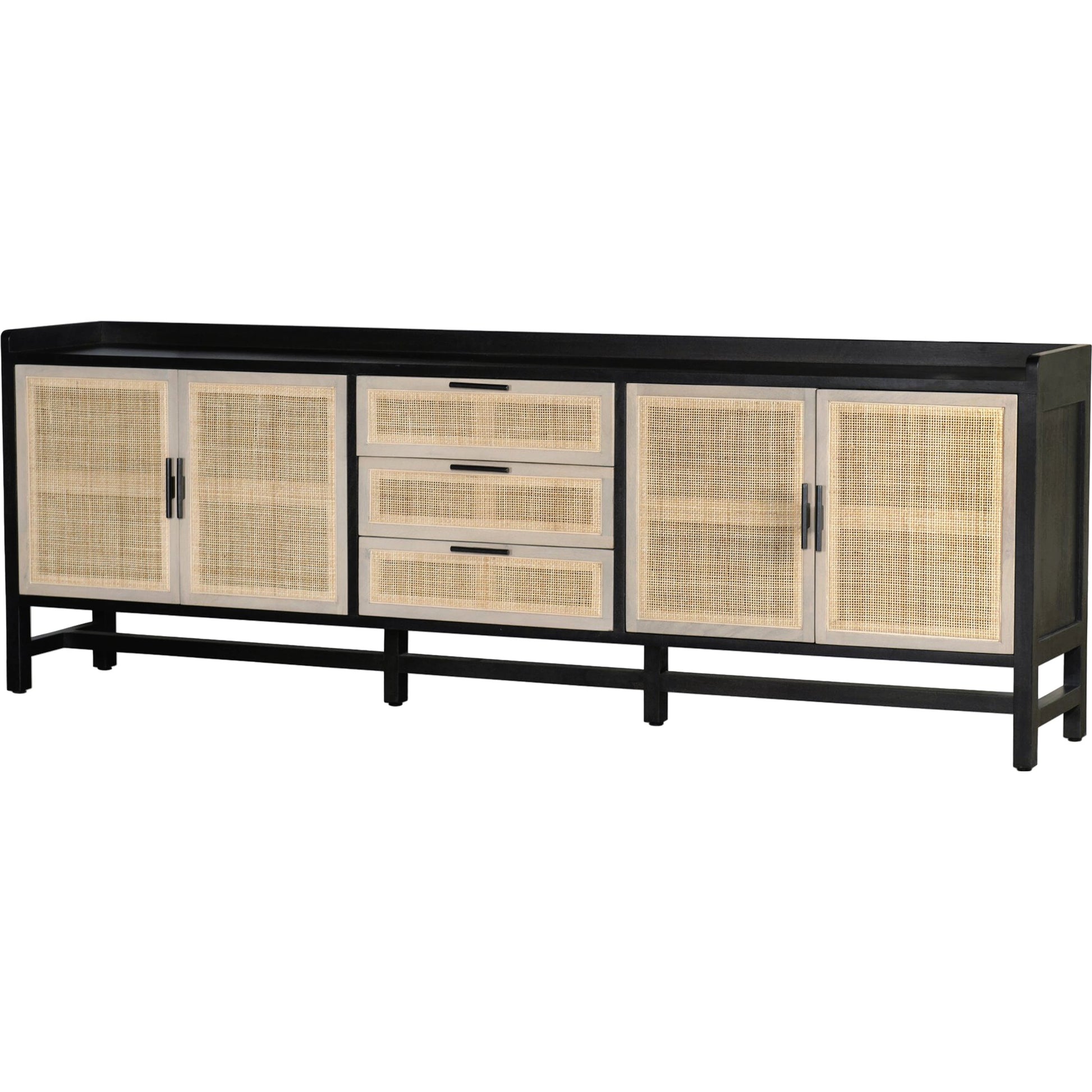 Caprice Sideboard by Four Hands in black wash mango, natural cane. Made from solid mango, cane in a coastal style.
