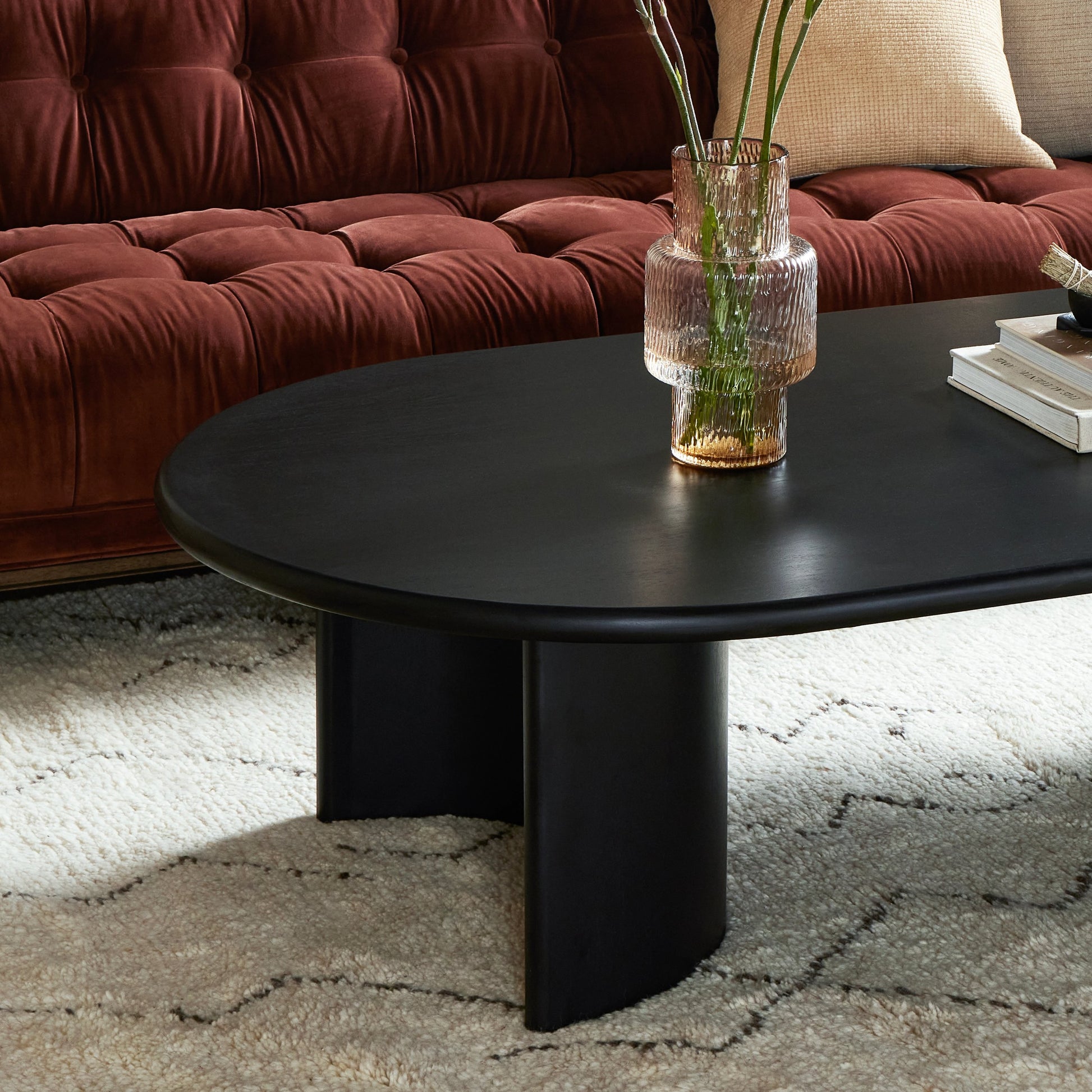 Paden Large Coffee Table by Four Hands in aged black. Made from thin acacia veneer, solid acacia in a modern style.