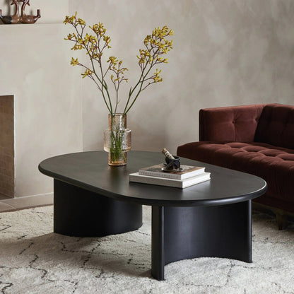 Paden Large Coffee Table by Four Hands in aged black. Made from thin acacia veneer, solid acacia in a modern style.