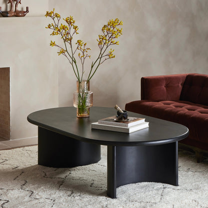 Paden Large Coffee Table by Four Hands in aged black. Made from thin acacia veneer, solid acacia in a modern style.