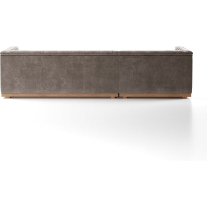 Maxx 2-Piece Sectional by Four Hands in sapphire birch. Made from 92% polyester, 5% cotton, 3% latex, solid parawood, iron in a modern style.