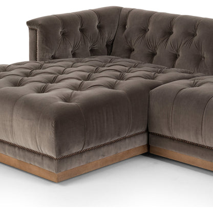 Maxx 2-Piece Sectional by Four Hands in sapphire birch. Made from 92% polyester, 5% cotton, 3% latex, solid parawood, iron in a modern style.