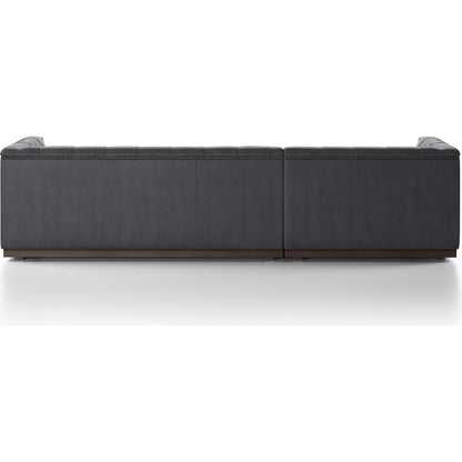 Maxx 2-Piece Sectional by Four Hands in sapphire birch. Made from 92% polyester, 5% cotton, 3% latex, solid parawood, iron in a modern style.