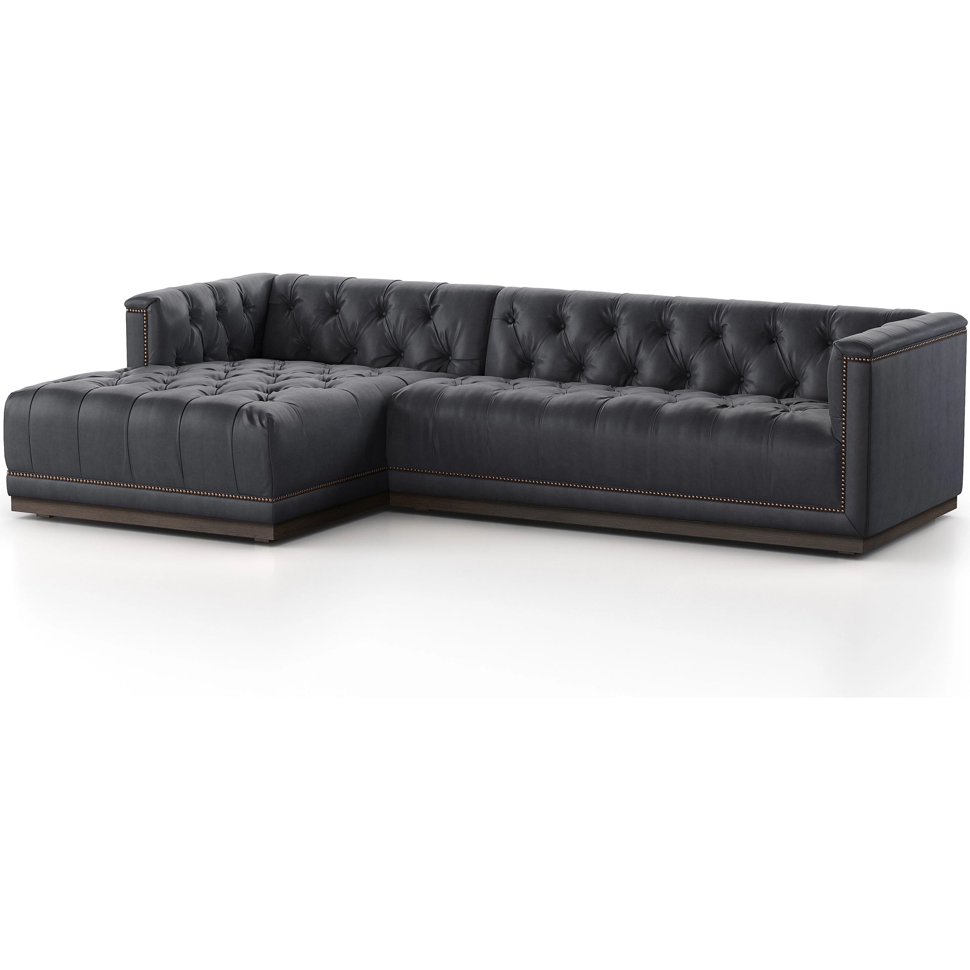 Maxx 2-Piece Sectional by Four Hands in sapphire birch. Made from 92% polyester, 5% cotton, 3% latex, solid parawood, iron in a modern style.