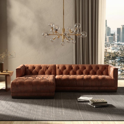 Maxx 2-Piece Sectional by Four Hands in sapphire birch. Made from 92% polyester, 5% cotton, 3% latex, solid parawood, iron in a modern style.