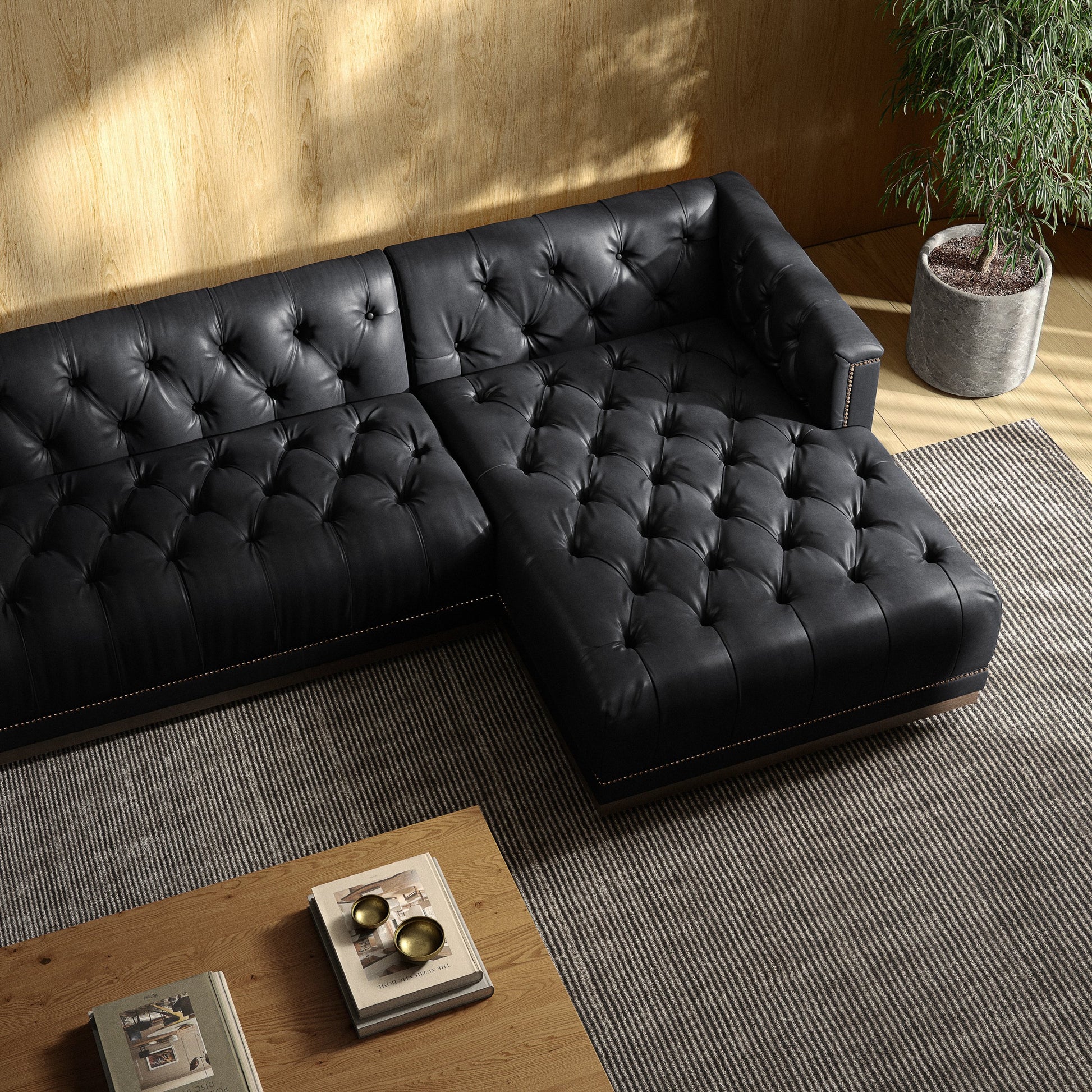 Maxx 2-Piece Sectional by Four Hands in sapphire birch. Made from 92% polyester, 5% cotton, 3% latex, solid parawood, iron in a modern style.