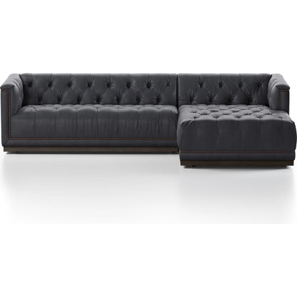 Maxx 2-Piece Sectional by Four Hands in sapphire birch. Made from 92% polyester, 5% cotton, 3% latex, solid parawood, iron in a modern style.