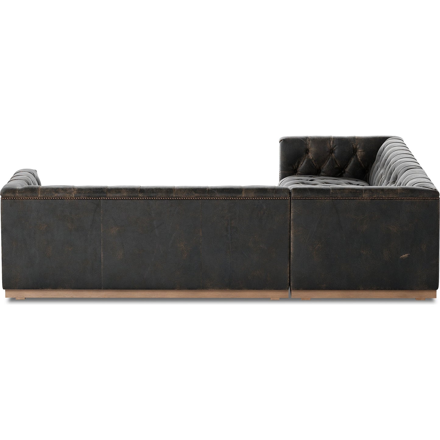 005 SI-1980569 | Additional Silo | Maxx 3-Piece Sectional by Four Hands in destroyed black, aged bronze nailhead, whitewash. Made from top grain leather, solid parawood, iron in a modern style.