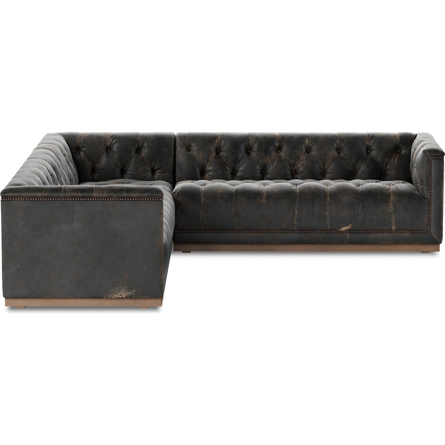 003 SI-1980569 | Additional Silo | Maxx 3-Piece Sectional by Four Hands in destroyed black, aged bronze nailhead, whitewash. Made from top grain leather, solid parawood, iron in a modern style.