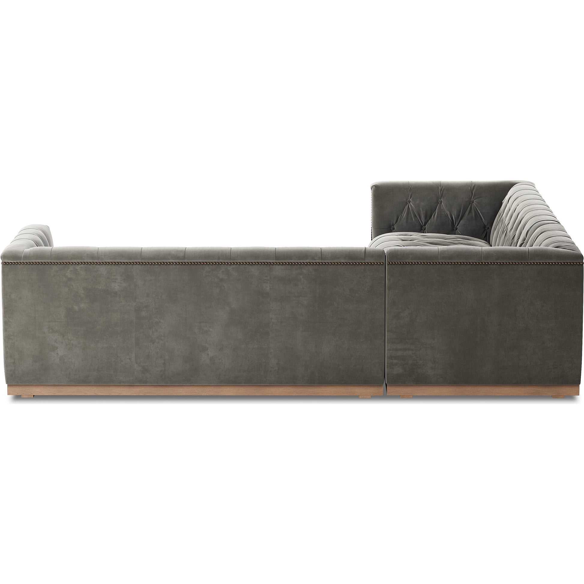 Maxx 3-Piece Sectional by Four Hands in destroyed black, aged bronze nailhead, whitewash. Made from top grain leather, solid parawood, iron in a modern style.