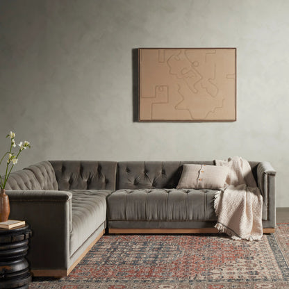 Maxx 3-Piece Sectional by Four Hands in destroyed black, aged bronze nailhead, whitewash. Made from top grain leather, solid parawood, iron in a modern style.