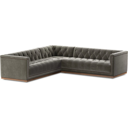 Maxx 3-Piece Sectional by Four Hands in destroyed black, aged bronze nailhead, whitewash. Made from top grain leather, solid parawood, iron in a modern style.