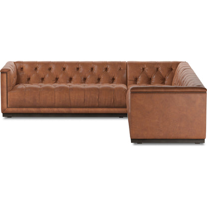 Maxx 3-Piece Sectional by Four Hands in destroyed black, aged bronze nailhead, whitewash. Made from top grain leather, solid parawood, iron in a modern style.