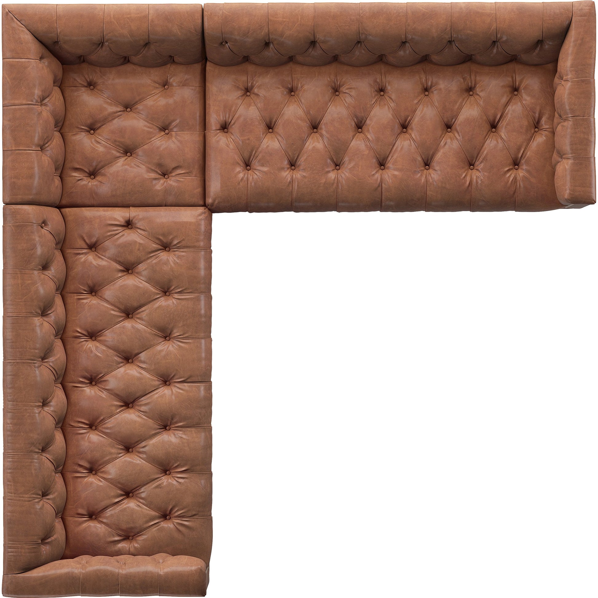 Maxx 3-Piece Sectional by Four Hands in destroyed black, aged bronze nailhead, whitewash. Made from top grain leather, solid parawood, iron in a modern style.