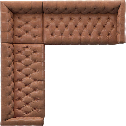 Maxx 3-Piece Sectional by Four Hands in destroyed black, aged bronze nailhead, whitewash. Made from top grain leather, solid parawood, iron in a modern style.