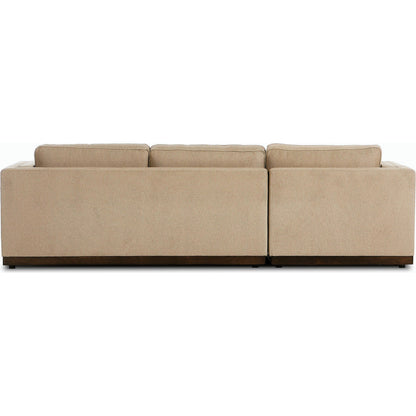 Lawrence 2-Piece Sectional with Chaise by Four Hands in nova taupe. Made from 100% polyester, solid rosa morada, solid pine in a modern style.