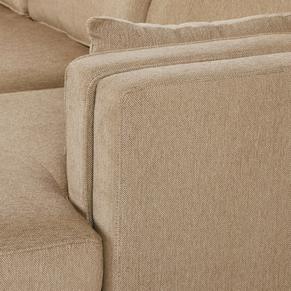 Lawrence 2-Piece Sectional with Chaise by Four Hands in nova taupe. Made from 100% polyester, solid rosa morada, solid pine in a modern style.