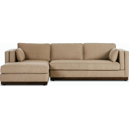 Lawrence 2-Piece Sectional with Chaise by Four Hands in nova taupe. Made from 100% polyester, solid rosa morada, solid pine in a modern style.