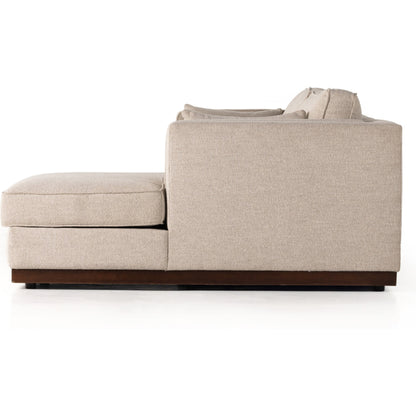 Lawrence 2-Piece Sectional with Chaise by Four Hands in nova taupe. Made from 100% polyester, solid rosa morada, solid pine in a modern style.