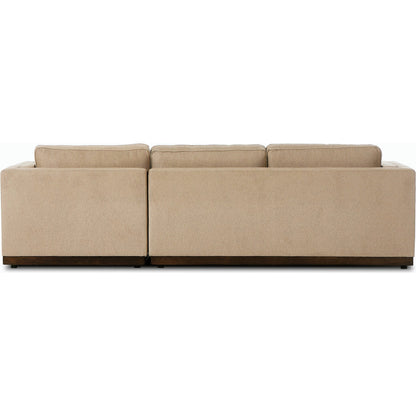 Lawrence 2-Piece Sectional with Chaise by Four Hands in nova taupe. Made from 100% polyester, solid rosa morada, solid pine in a modern style.