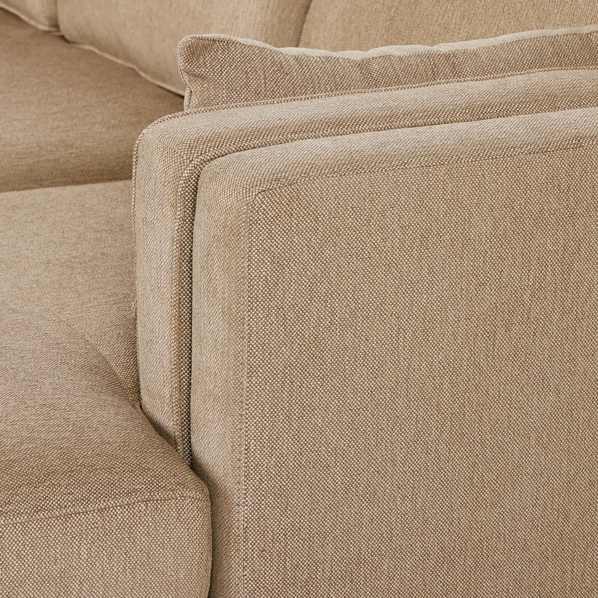 Lawrence 2-Piece Sectional with Chaise by Four Hands in nova taupe. Made from 100% polyester, solid rosa morada, solid pine in a modern style.