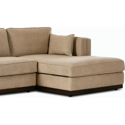 Lawrence 2-Piece Sectional with Chaise by Four Hands in nova taupe. Made from 100% polyester, solid rosa morada, solid pine in a modern style.
