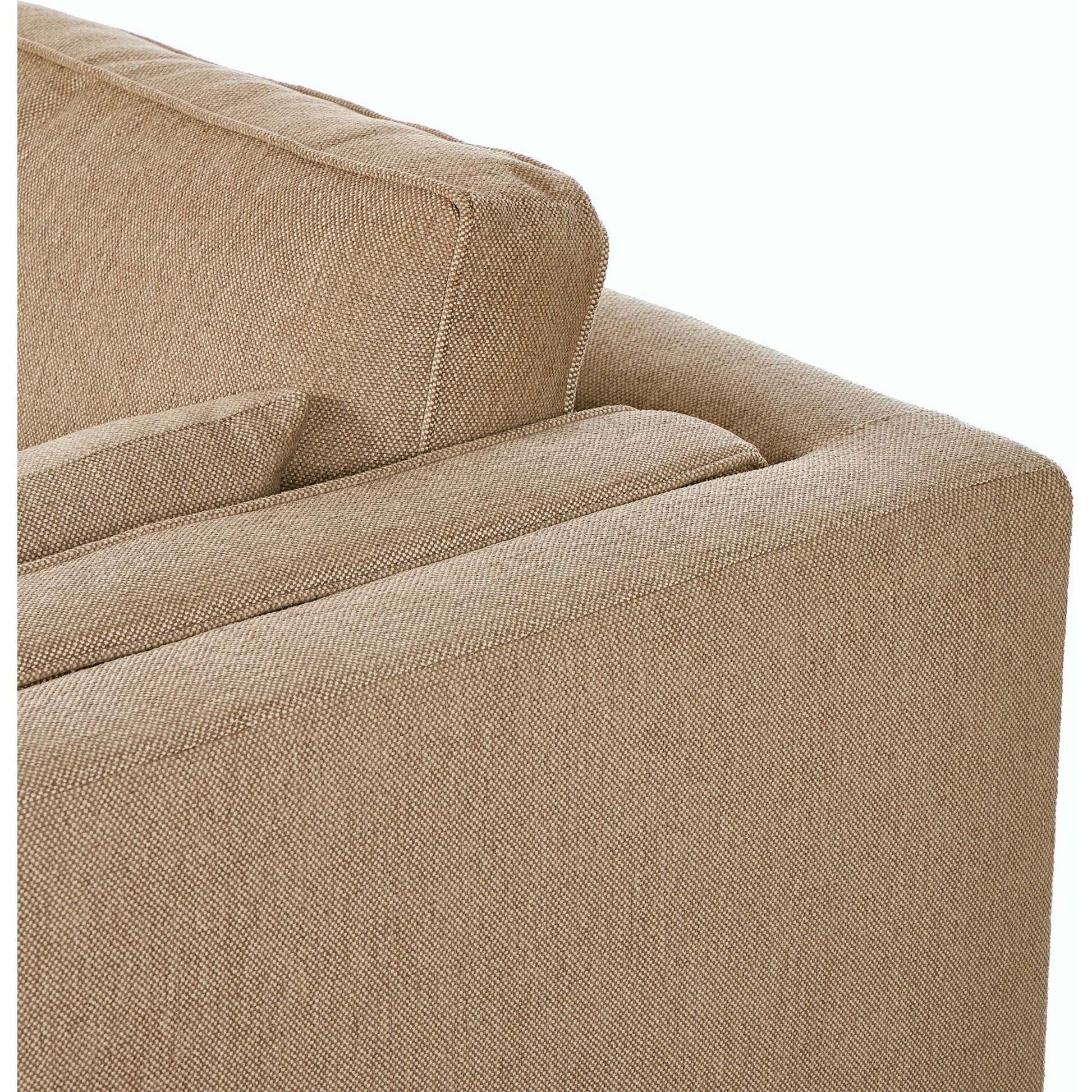 Lawrence 2-Piece Sectional with Chaise by Four Hands in nova taupe. Made from 100% polyester, solid rosa morada, solid pine in a modern style.