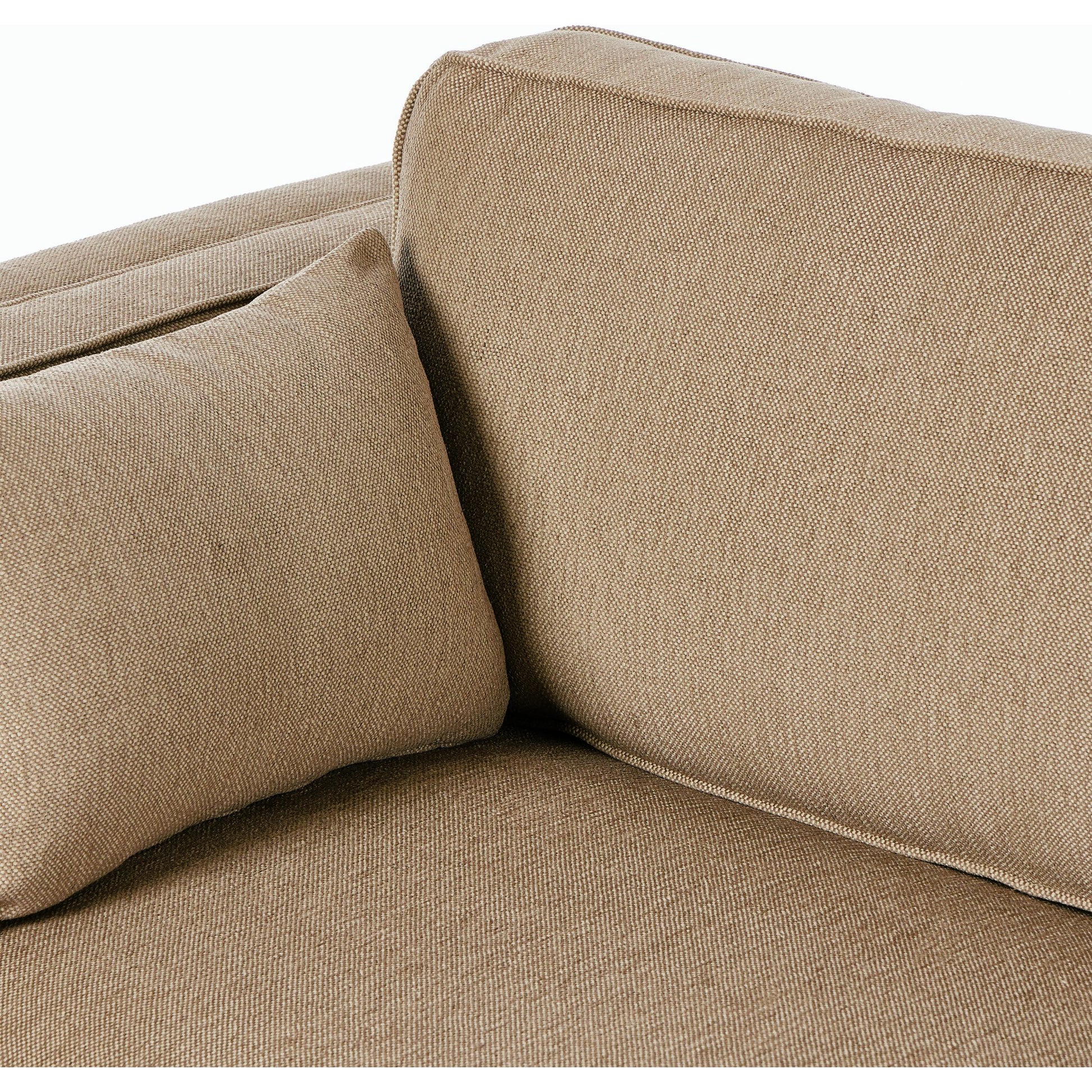 Lawrence 2-Piece Sectional with Chaise by Four Hands in nova taupe. Made from 100% polyester, solid rosa morada, solid pine in a modern style.