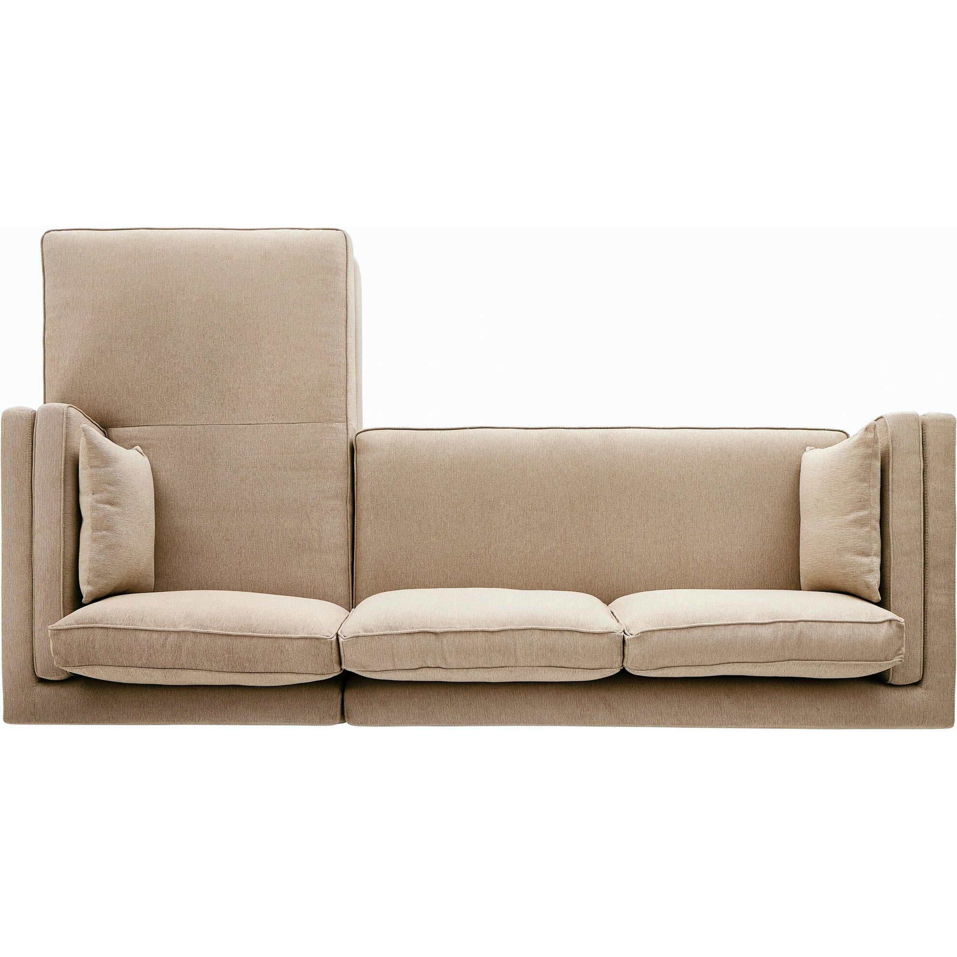 Lawrence 2-Piece Sectional with Chaise by Four Hands in nova taupe. Made from 100% polyester, solid rosa morada, solid pine in a modern style.