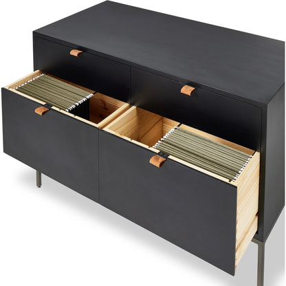Trey Modular Wide Filing Cabinet by Four Hands. Made from solid poplar, top grain leather, iron in a modern style.