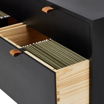 Trey Modular Wide Filing Cabinet by Four Hands. Made from solid poplar, top grain leather, iron in a modern style.