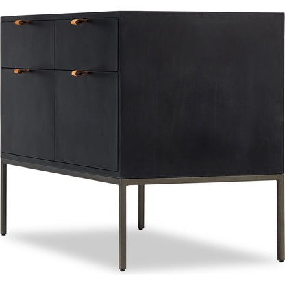 Trey Modular Wide Filing Cabinet by Four Hands. Made from solid poplar, top grain leather, iron in a modern style.