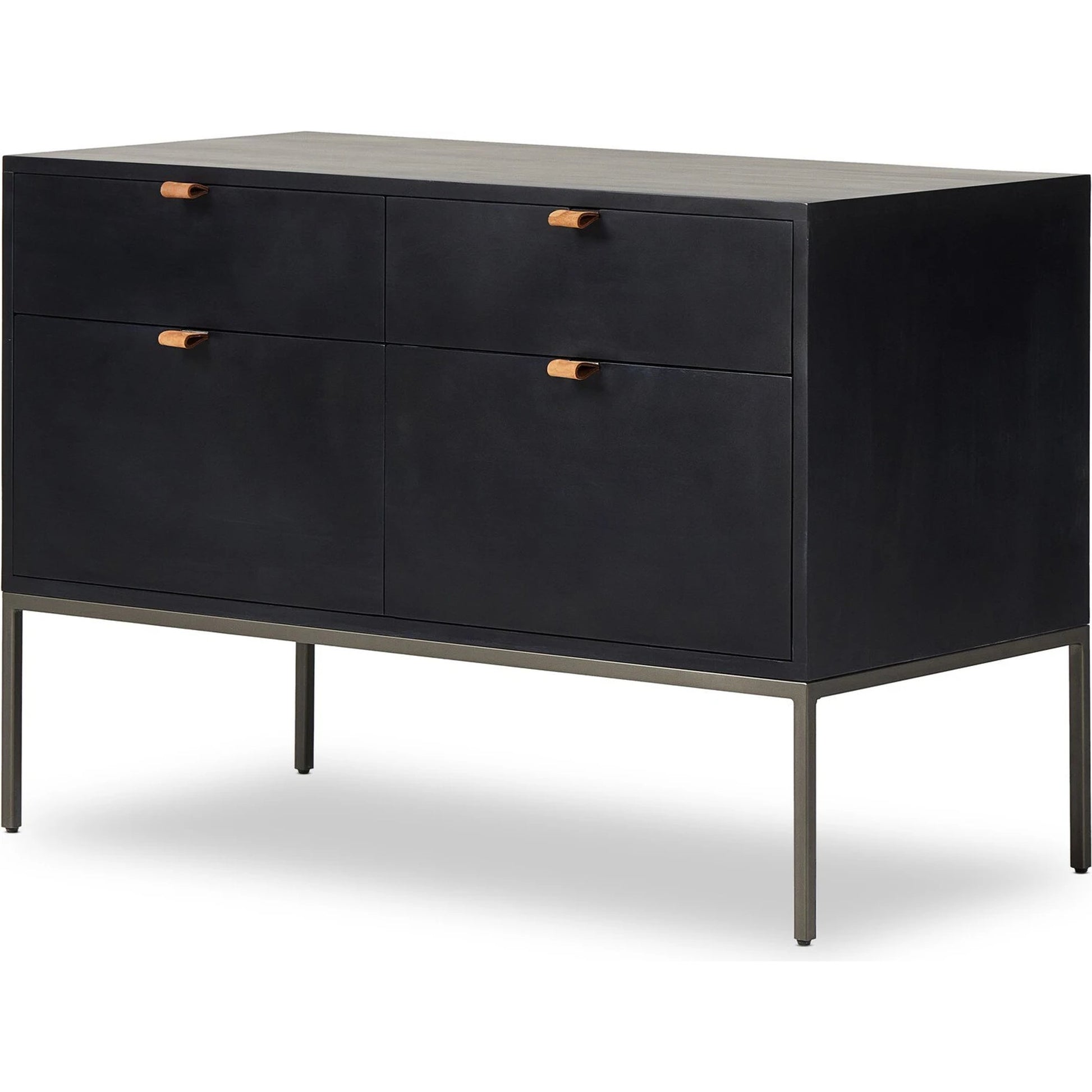Trey Modular Wide Filing Cabinet by Four Hands. Made from solid poplar, top grain leather, iron in a modern style.