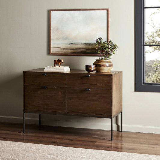 Trey Modular Wide Filing Cabinet by Four Hands. Made from solid poplar, top grain leather, iron in a modern style.