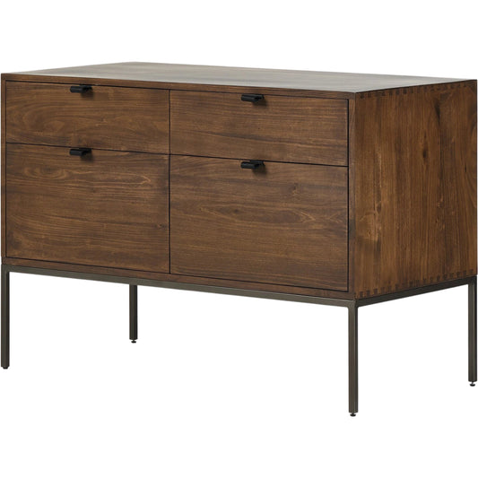 Trey Modular Wide Filing Cabinet by Four Hands. Made from solid poplar, top grain leather, iron in a modern style.