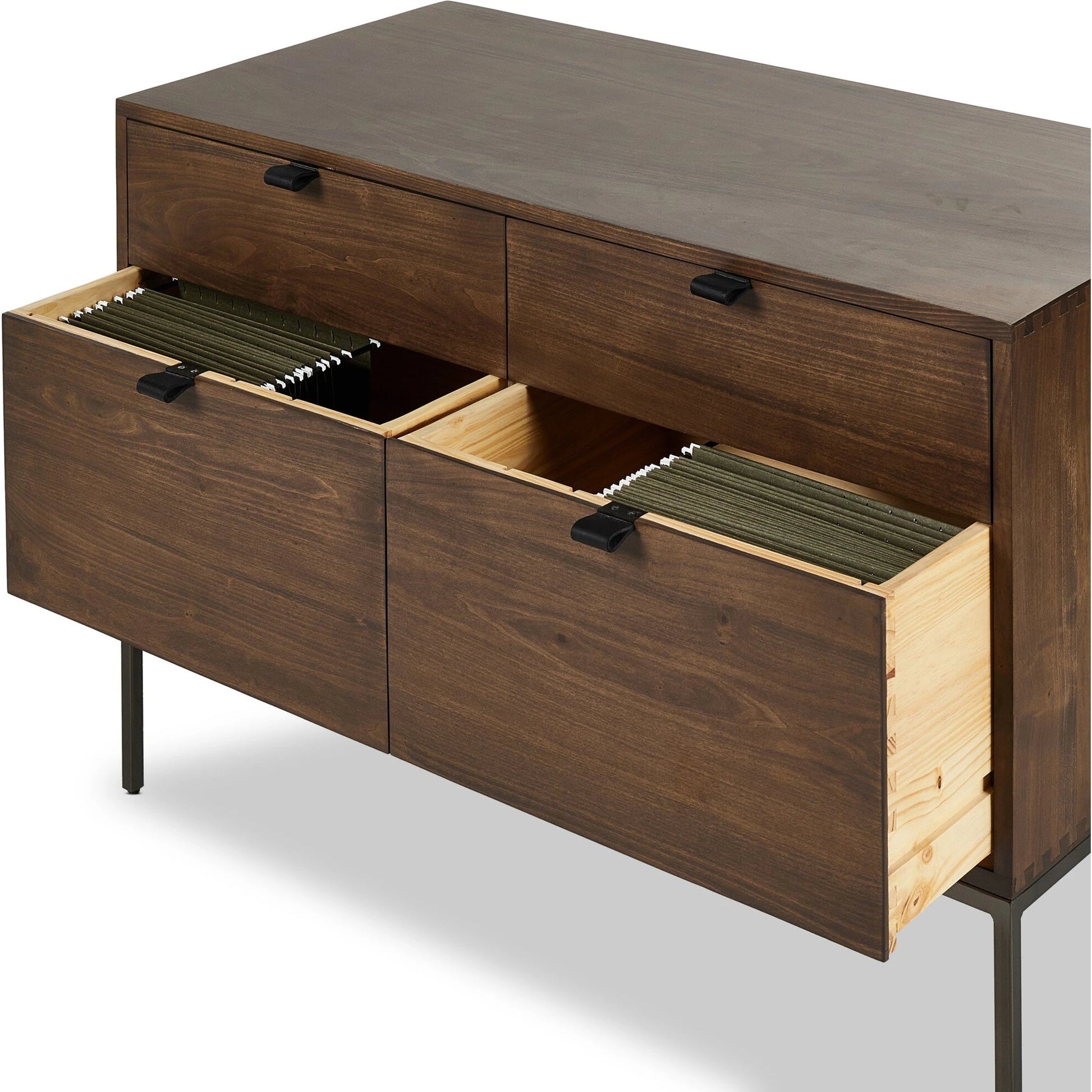 Trey Modular Wide Filing Cabinet by Four Hands. Made from solid poplar, top grain leather, iron in a modern style.