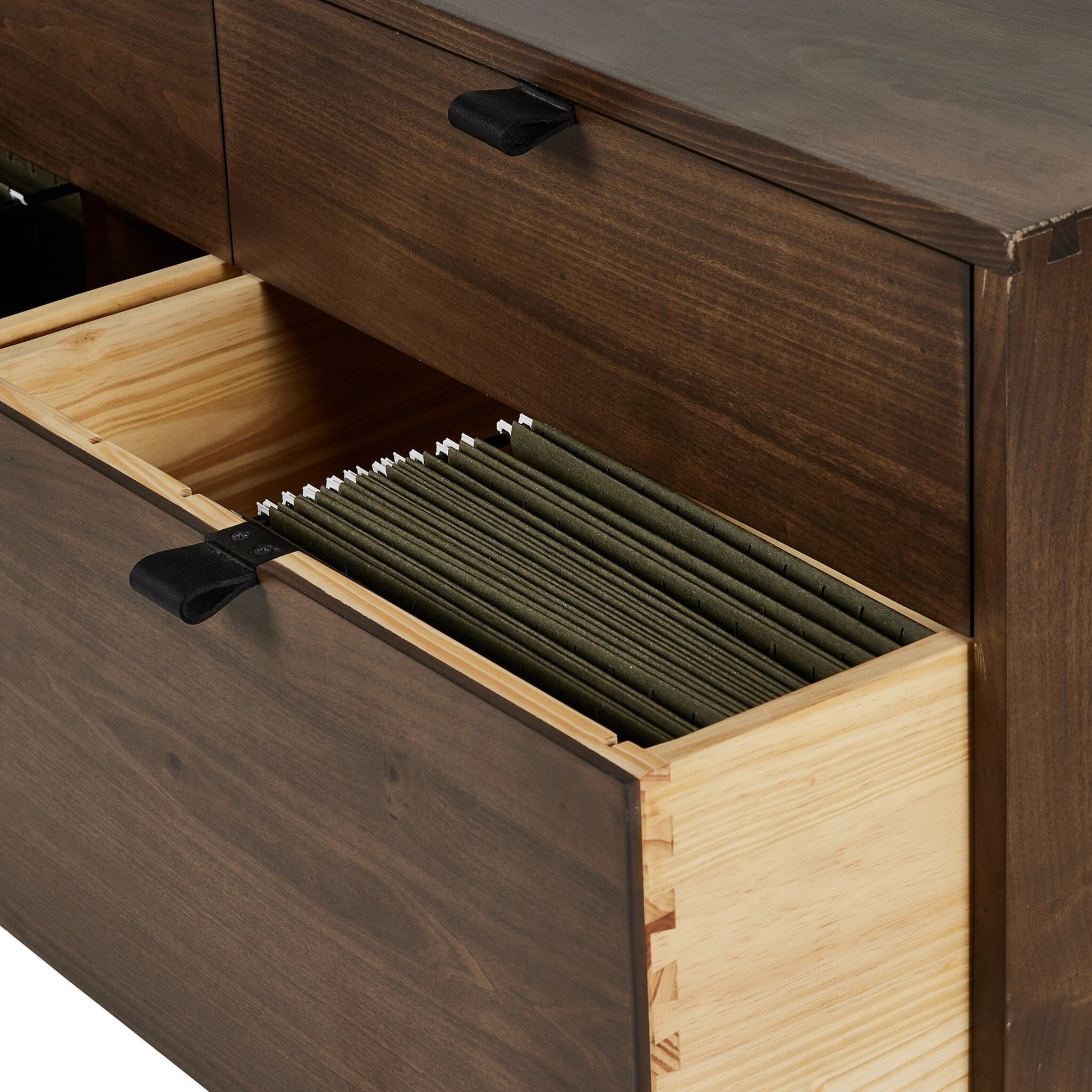Trey Modular Wide Filing Cabinet by Four Hands. Made from solid poplar, top grain leather, iron in a modern style.